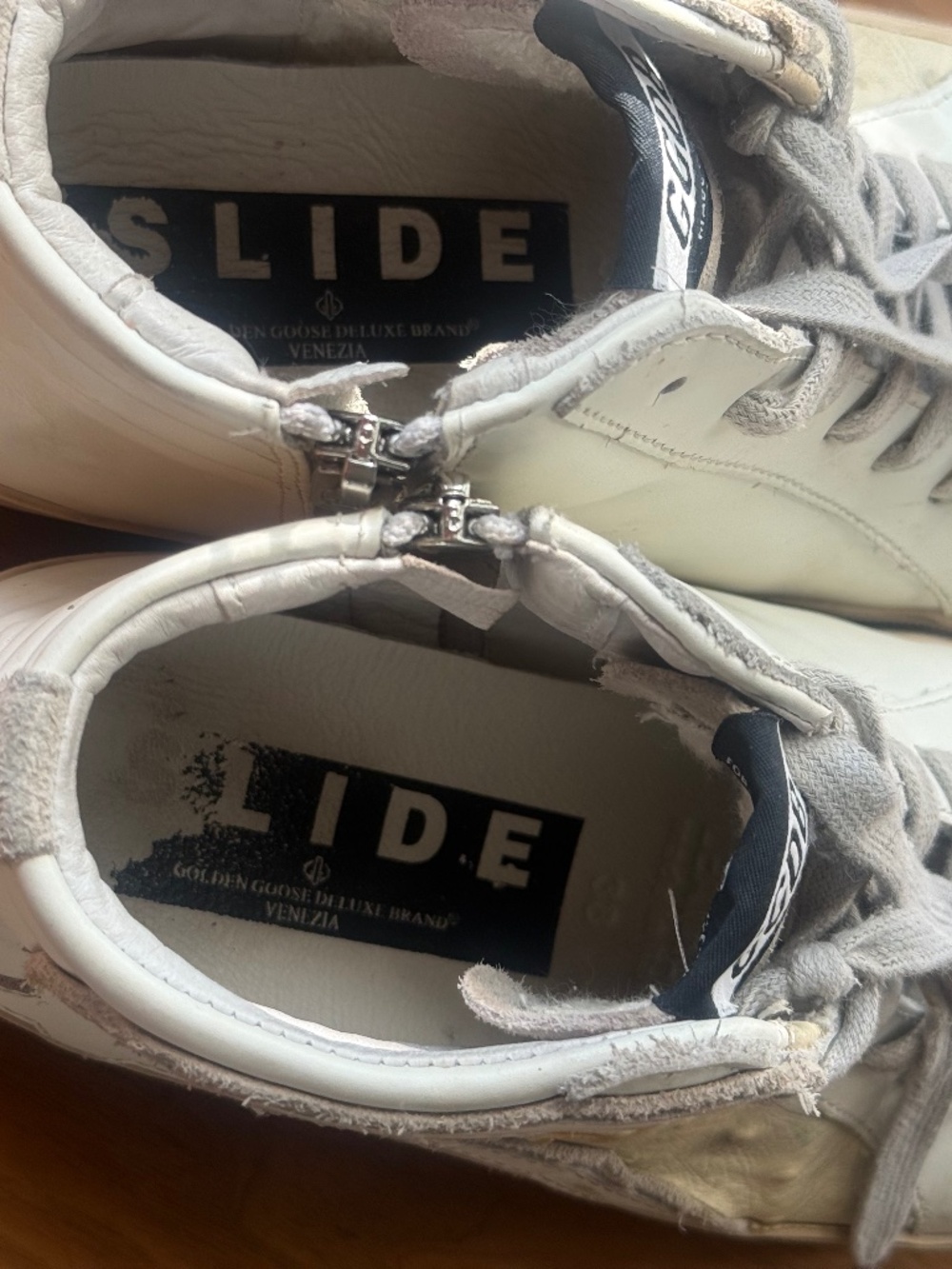 Golden Goose High Top Slide Women 38 Ivory Ecru Leather Distressed Suede GGDB - Picture 13 of 15